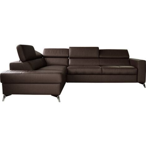 - Canapé d'angle convertible en cuir italien de luxe 5/6 places avec coffre, MONZA, chocolat, angle gauche