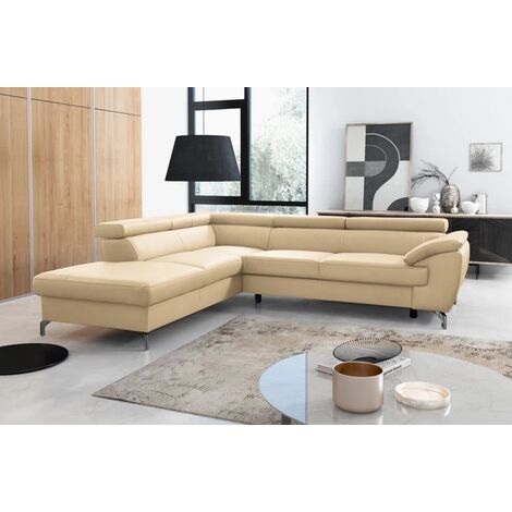 - Canapé d'angle convertible en cuir italien de luxe 5/6 places FINLANDE avec coffre, beige, angle gauche