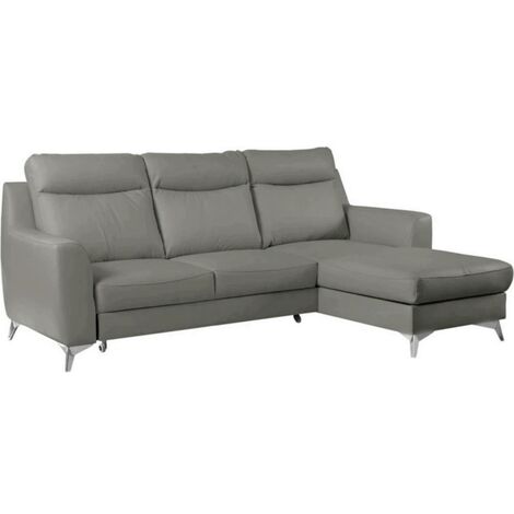 Canapé d'angle convertible en cuir italien de luxe 5/6 places GIANNI avec coffre, gris clair, angle droit