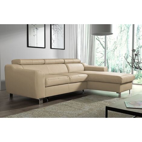 Canapé d'angle convertible en cuir italien de luxe 5 places ASTORIA, beige, angle droit