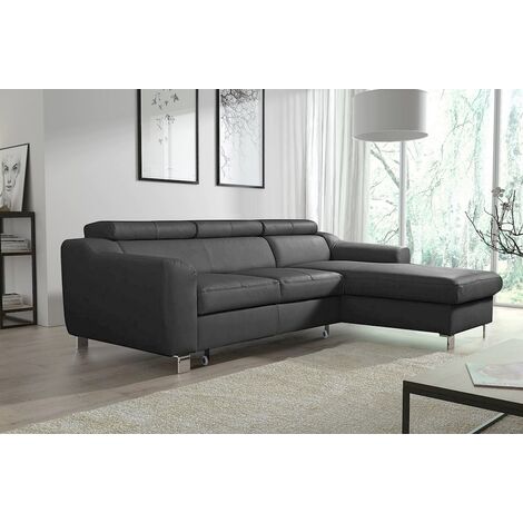 Canapé d'angle convertible en cuir italien de luxe 5 places ASTORIA, gris foncé, angle droit