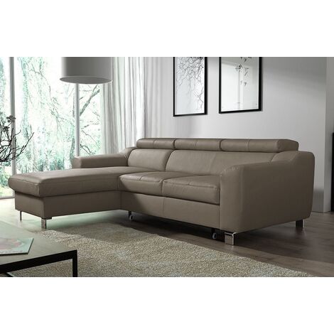 Canapé d'angle convertible en cuir italien de luxe 5 places ASTORIA, taupe, angle gauche