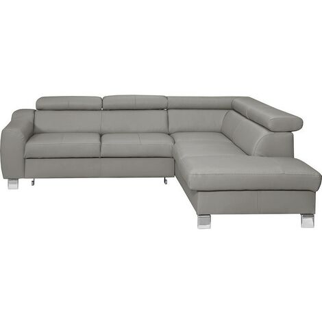 Canapé d'angle convertible en cuir italien de luxe 5 places ASTRID, gris clair, angle droit