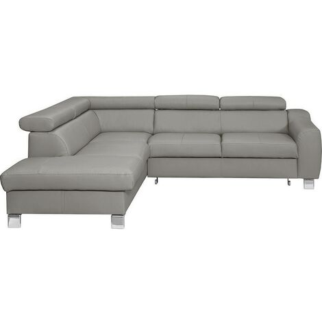 Canapé d'angle convertible en cuir italien de luxe 5 places ASTRID, gris clair, angle gauche