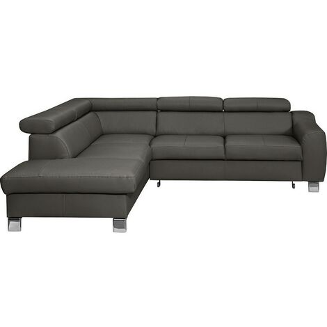 Canapé d'angle convertible en cuir italien de luxe 5 places ASTRID, gris foncé, angle gauche