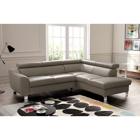 Canapé d'angle convertible en cuir italien de luxe 5 places ASTRID, taupe, angle droit