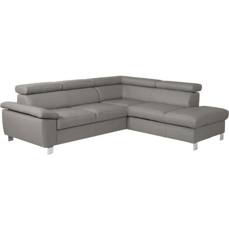 Canapé d'angle convertible en cuir italien de luxe 5 places LUTECIA avec coffre, gris clair, angle droit