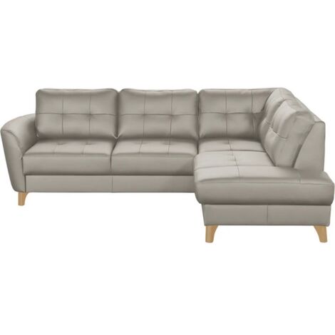Canapé d'angle convertible en cuir italien de luxe 5 places NORIA avec coffre, gris clair, angle droit