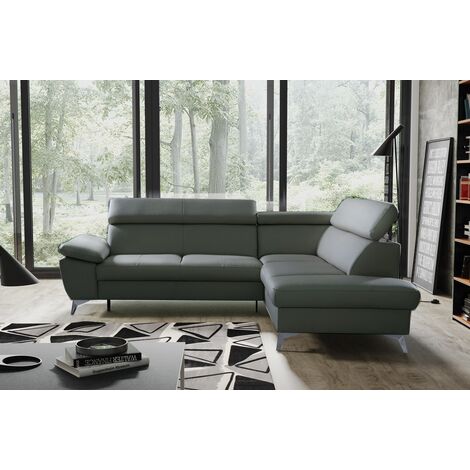 Canapé d'angle convertible en cuir italien de luxe 5 places WARREN II, avec coffre, gris foncé, angle droit