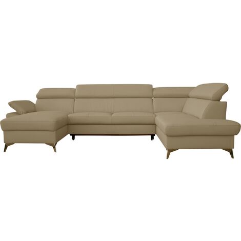 Canapé d'angle convertible en cuir italien de luxe 7/8 places WARINI avec coffre, beige, angle droit