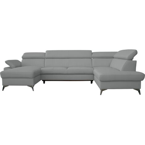 Canapé d'angle convertible en cuir italien de luxe 7/8 places WARINI avec coffre, gris clair, angle droit