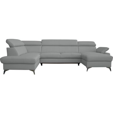 Canapé d'angle convertible en cuir italien de luxe 7/8 places WARINI avec coffre, gris clair, angle gauche