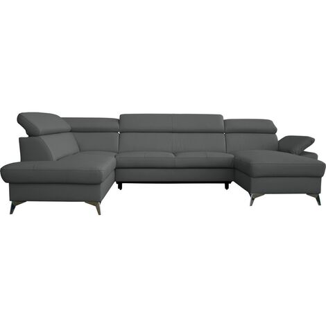 Canapé d'angle convertible en cuir italien de luxe 7/8 places WARINI avec coffre, gris foncé, angle gauche
