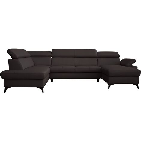 Canapé d'angle convertible en cuir italien de luxe 7/8 places WARINI avec coffre, noir, angle gauche