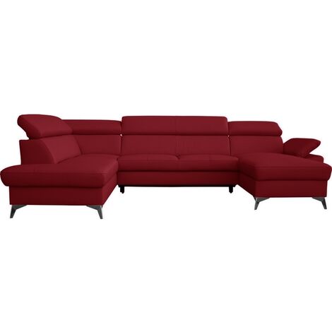 Canapé d'angle convertible en cuir italien de luxe 7/8 places WARINI avec coffre, rouge foncé, angle gauche