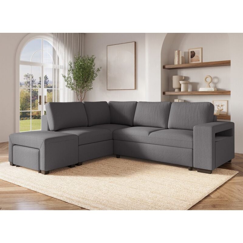 Deco In Paris - alban - Canapé d'angle convertible en tissu gris foncé alban - Angle gauche