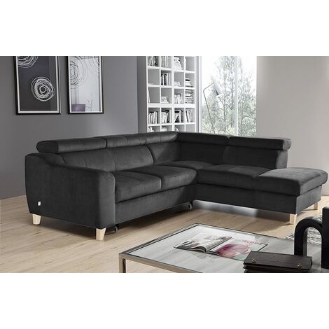Canapé d'angle convertible en tissu luxe 5 places, ASTERIA gris foncé, angle droit