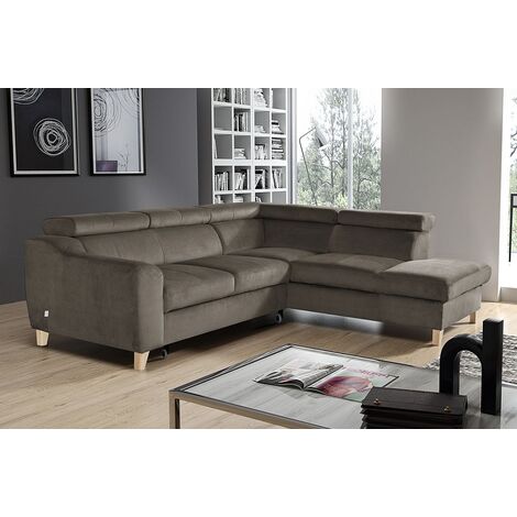 Canapé d'angle convertible en tissu luxe 5 places, ASTERIA taupe, angle droit