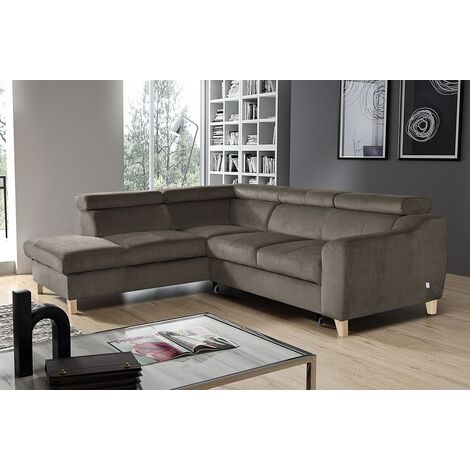 Canapé d'angle convertible en tissu luxe 5 places, ASTERIA  taupe, angle gauche