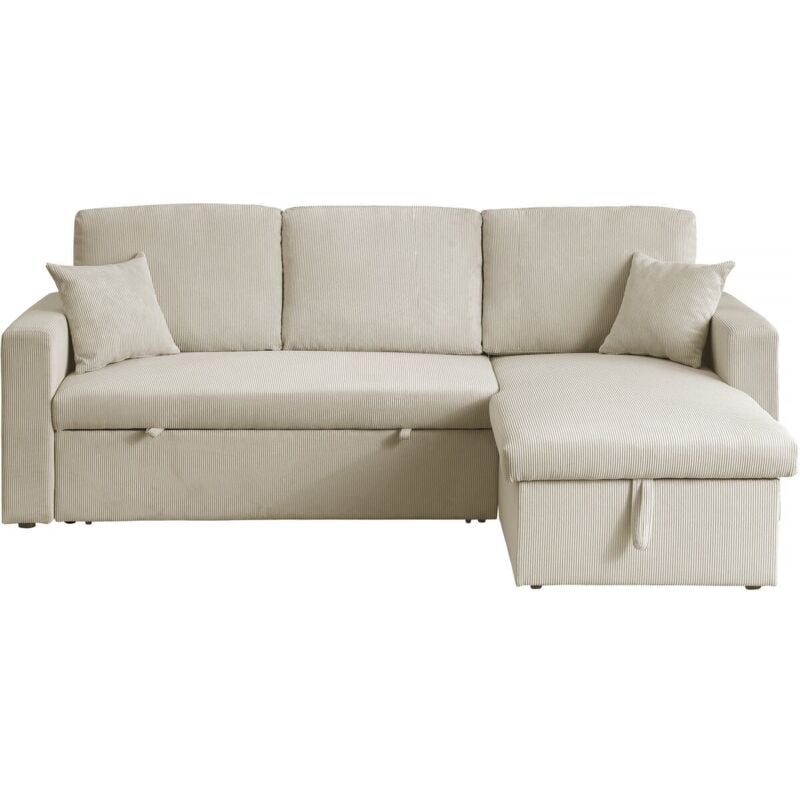 Habitat Et Jardin - Canapé d'angle convertible en velours côtelé 'Alain' - 3 places - Beige
