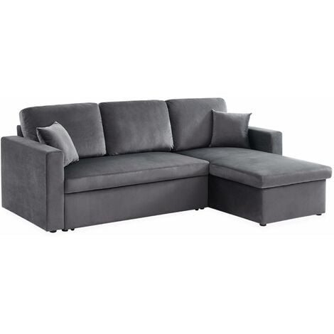 Canapé d'angle convertible en velours - IDA - 3 places. fauteuil d'angle réversible coffre rangement lit modulable Velours Gris foncé