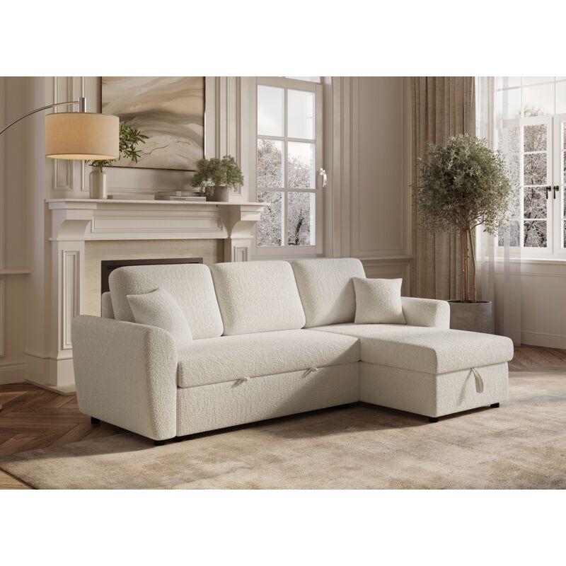 Canapé d'angle convertible et réversible avec coffre en tissu