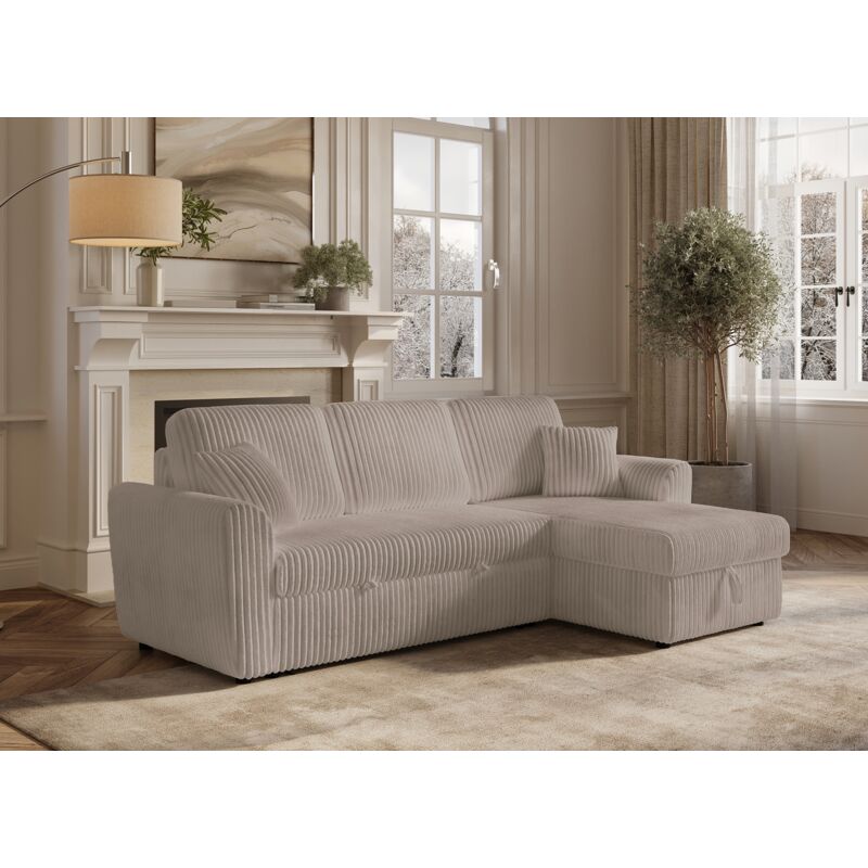 Canapé d'angle convertible et réversible avec coffre en velours