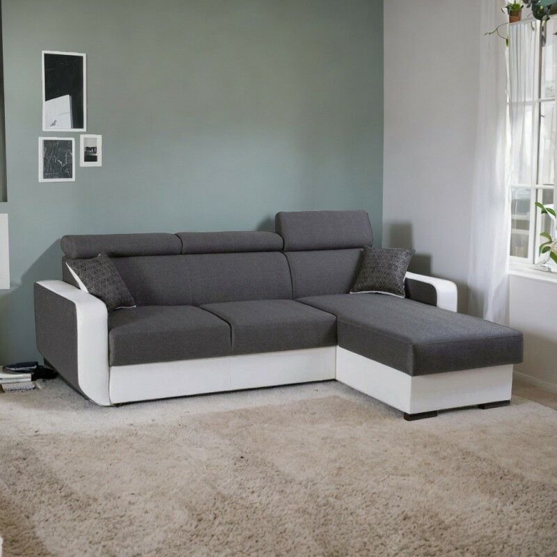 Tendencio - Canapé d'angle convertible et réversible empero l gris et blanc