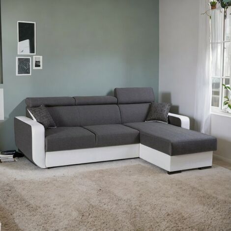 Canapé d'angle convertible et réversible EMPERO L gris et blanc
