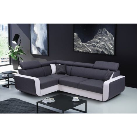 Canapé d'angle convertible et réversible EMPERO N gris et blanc