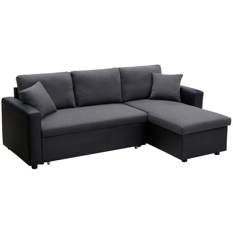 Vente-unique - Canapé d'angle convertible et réversible en tissu anthracite et noir gazur ii
