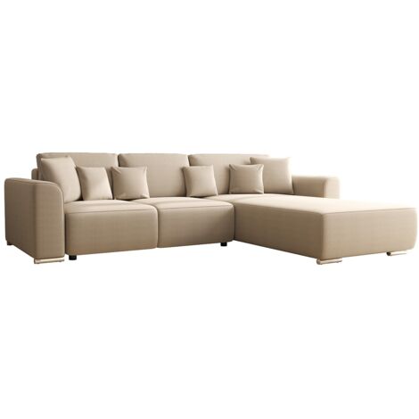 Canapé d'angle convertible et réversible en tissu beige MELTANA