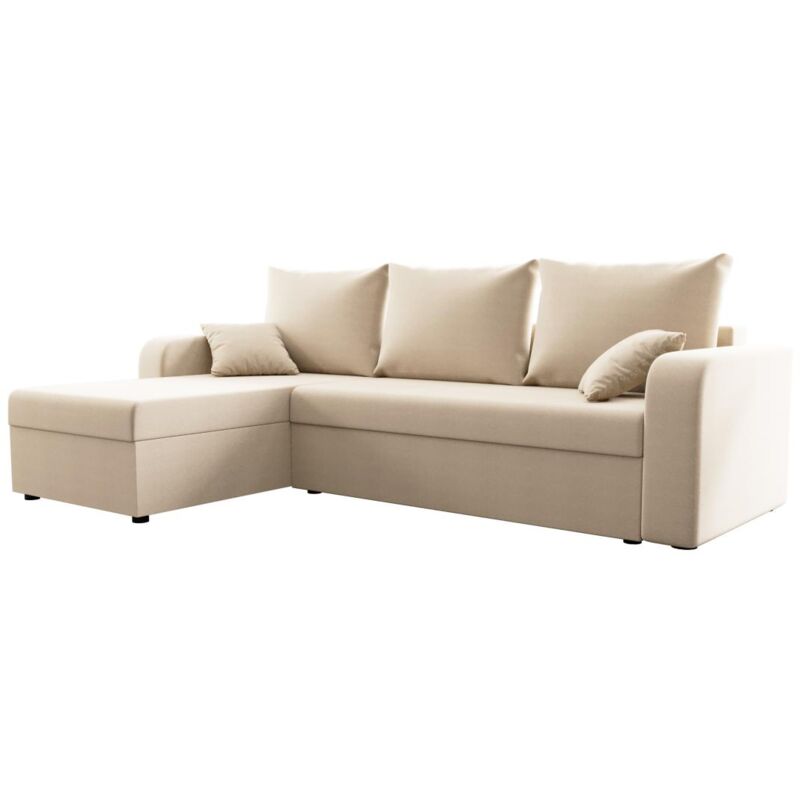Vente-unique - Canapé d'angle convertible et réversible en tissu beige onabia