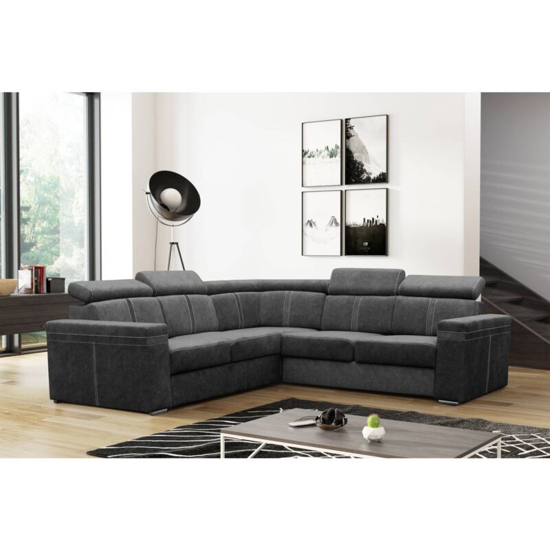 Deco In Paris - meryl - Canapé d'angle convertible et réversible en tissu gris foncé meryl