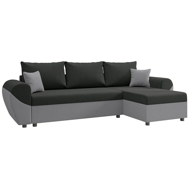 Vente-unique - Canapé d'angle convertible et réversible en tissu noir et gris lierno