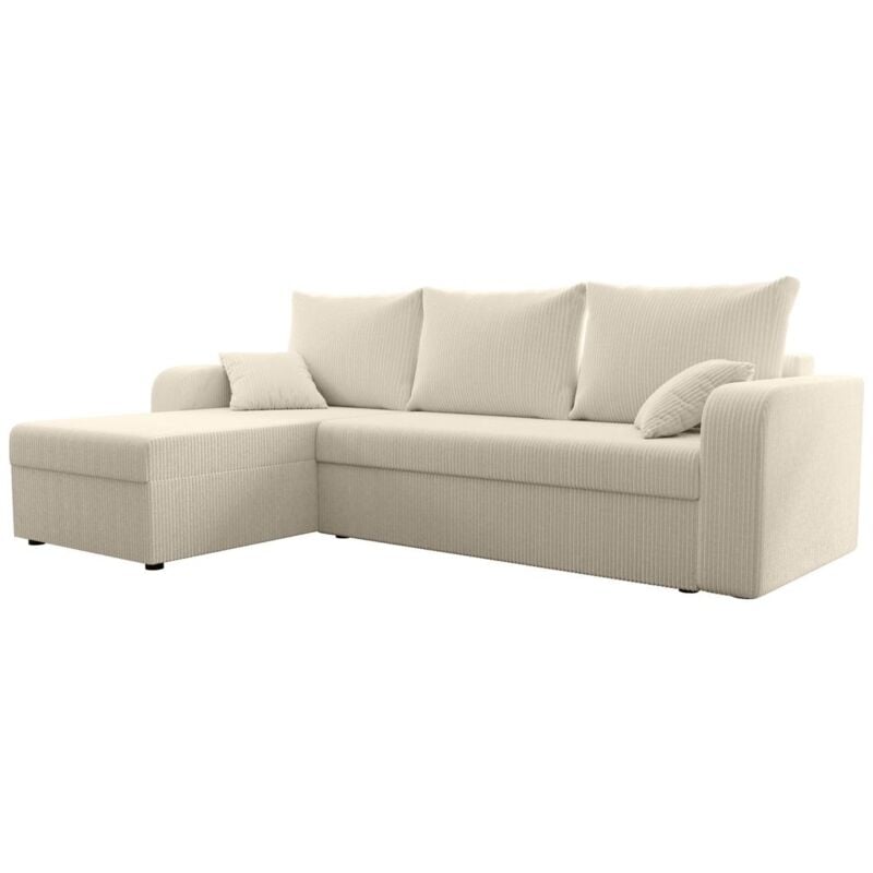 Vente-unique - Canapé d'angle convertible et réversible en velours côtelé beige onabia