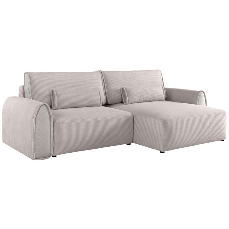 Vente-unique - Canapé d'angle convertible et réversible en velours côtelé gris clair ristano