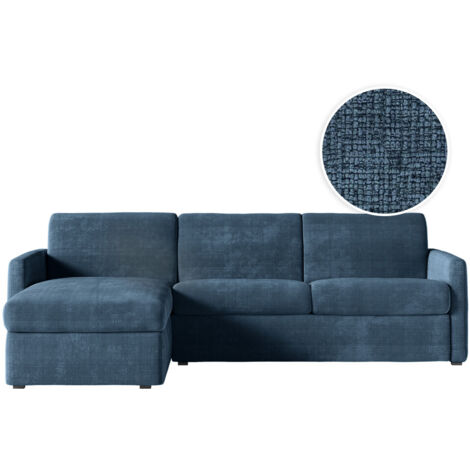Canapé d'angle convertible express 4 pl AGATHE 140x190cm en tissu chenille bleu foncé - Matelas 13cm