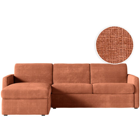 Canapé d'angle convertible express 4 pl AGATHE 140x190cm en tissu chenille terracotta - Matelas 13cm