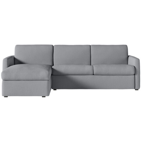 Canapé d'angle convertible express 4 places AGATHE 140x190cm en tissu gris clair - Matelas 13cm