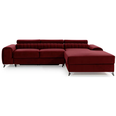 Canapé d’angle convertible GRENKY en velours avec coffre et têtières réglables – 278cm angle droit-Bordeaux-angle droit