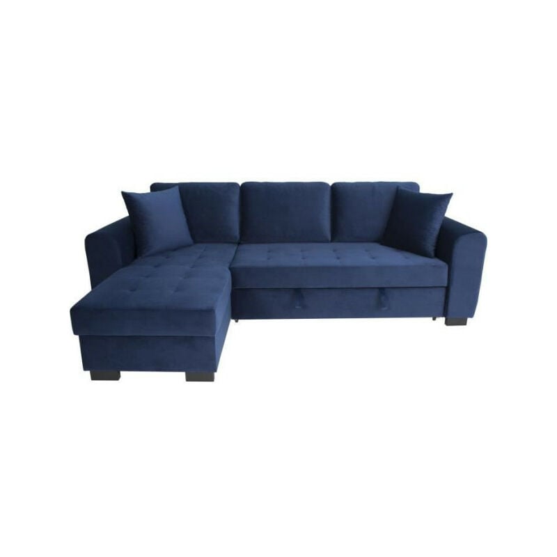 Sans Marque - Canapé d'angle convertible hamilton 4 places - Tissu velours bleu - l 245 x p 140 x h 86 - Coffre de rangement