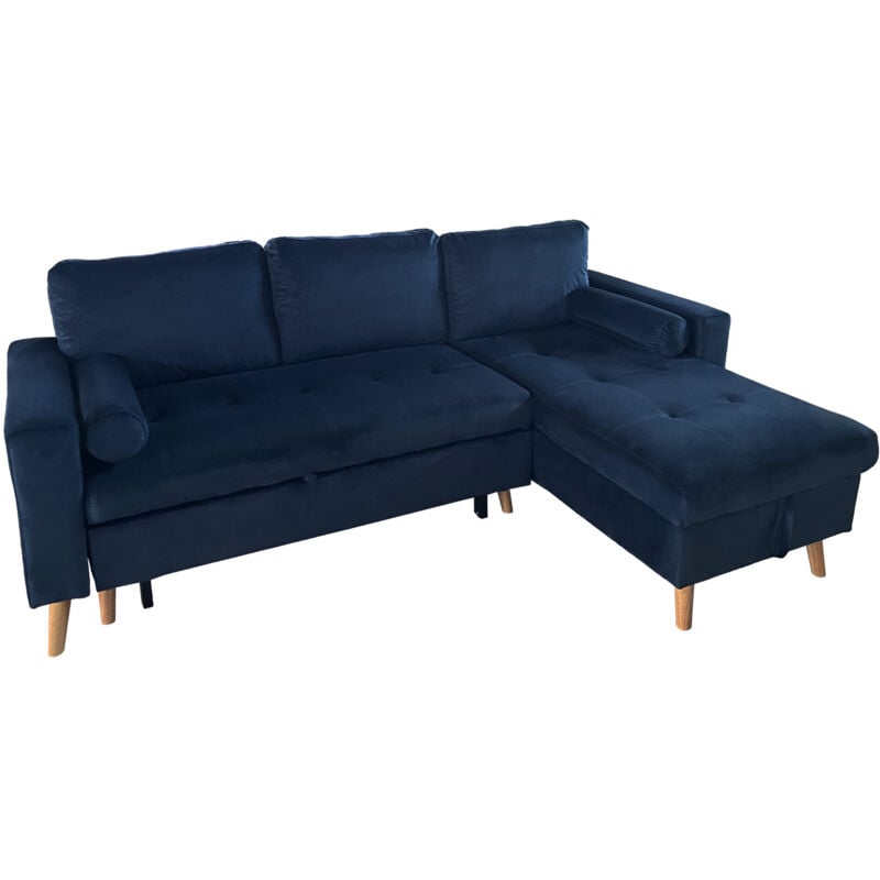 Canapé d'angle convertible james 3 places en velours bleu - Happy Garden