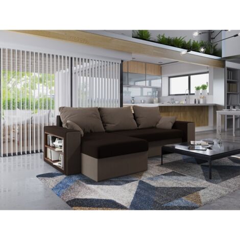 Canapé d’angle convertible JORKIA – avec étagère intégrée Beige et Marron