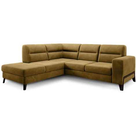 Canapé d’angle convertible KAZAL en velours avec dossiers réglables et pieds en acier noir – 277cm angle gauche-Jaune moutarde-angle gauche