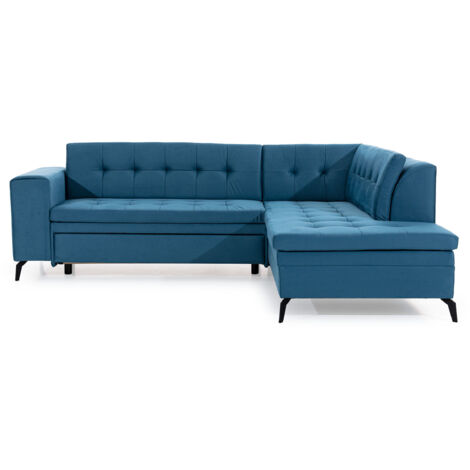 Canapé d’angle convertible LARRY en simili cuir avec pieds en acier noir – 260cm angle droit-Bleu canard-angle droit