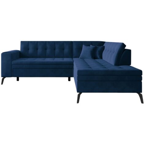 Canapé d’angle convertible LARRY en simili cuir avec pieds en acier noir – 260cm angle droit-Bleu nuit-angle droit