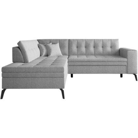 Canapé d’angle convertible LARRY en simili cuir avec pieds en acier noir – 260cm angle gauche-Gris clair chiné-angle gauche