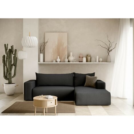 Canapé d'angle convertible LETTO angle droit noir