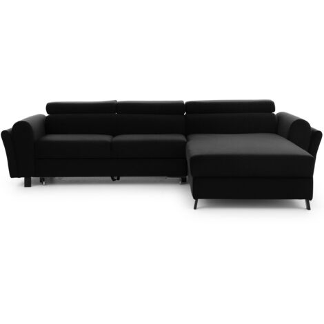 Canapé d’angle convertible MAZALI tissu- Appuis-tête réglables et rangement-Gris anthracite-Méridienne A droite